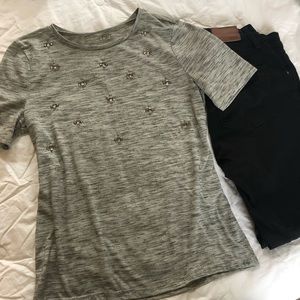 LOFT Jeweled Grey Top - S